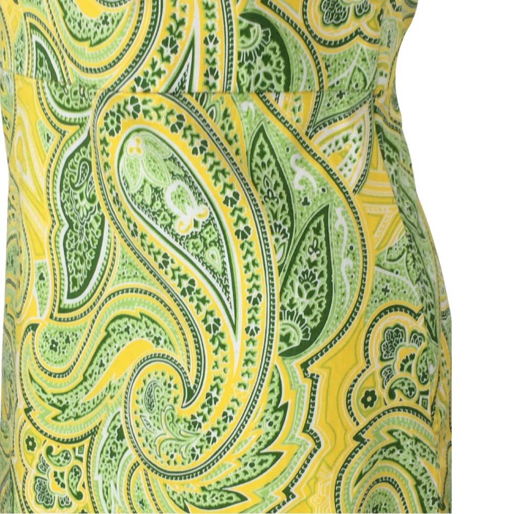 Spense Paisley Yellow and Green Cotton Surplice V-Neck Sleeveless Midi Dress 12 - Picture 8 of 16